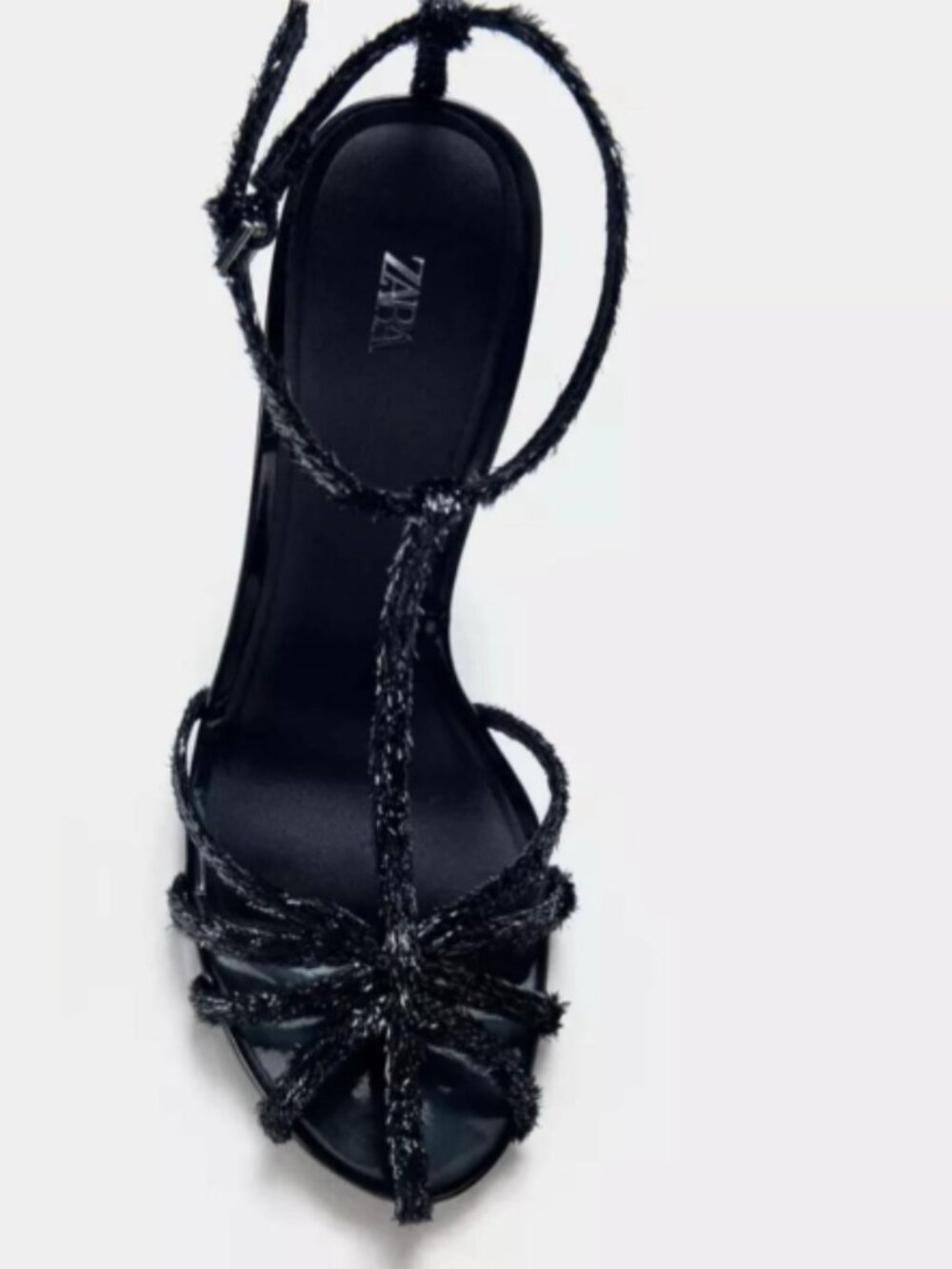 ZARA Textured Fringed Strappy Heeled Sandals - Black / Size 8 (EU 38) NWT - Picture 4 of 13